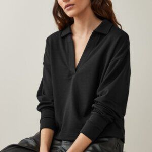 Gap Black V Neck Collar Pull Over Fleece Lined Sweater/XL